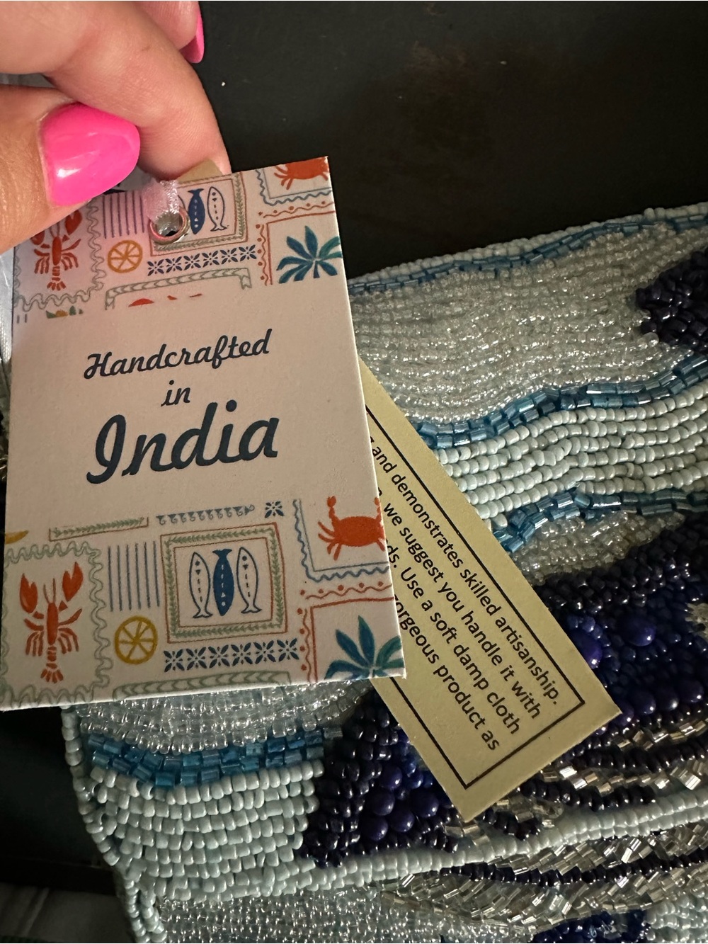 NWT Viral Handcrafted In India Blue Whale Beaded Bag with Charm ๐ ๐ ๐ - Picture 9 of 9